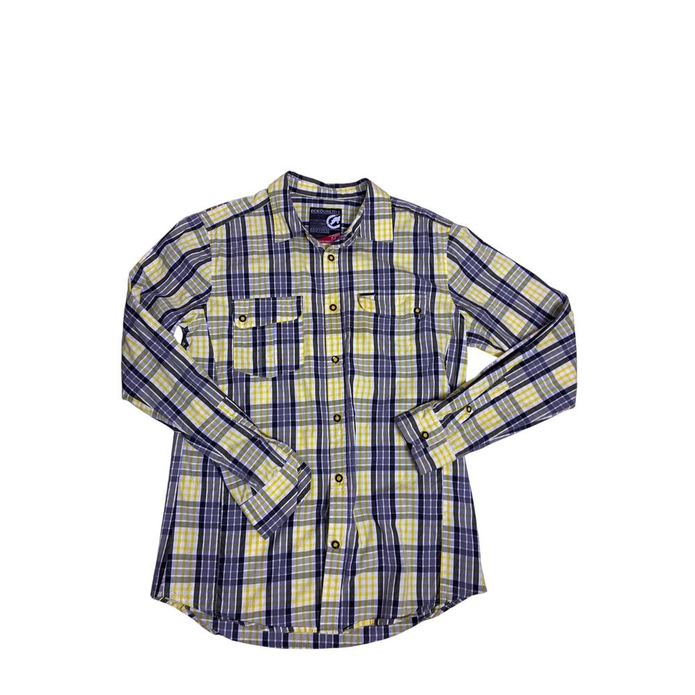 Y2K Ecko Unltd Flannel Shirt Mens Medium Yellow Black Plaid Skate Grunge
